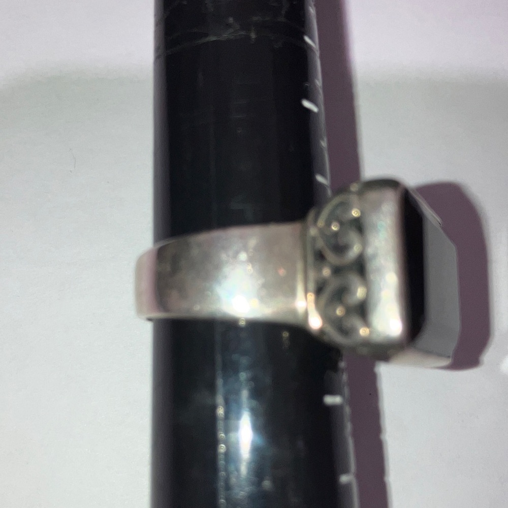 Rectangular Sterling Silver Ganz Ring With Smoky … - image 3